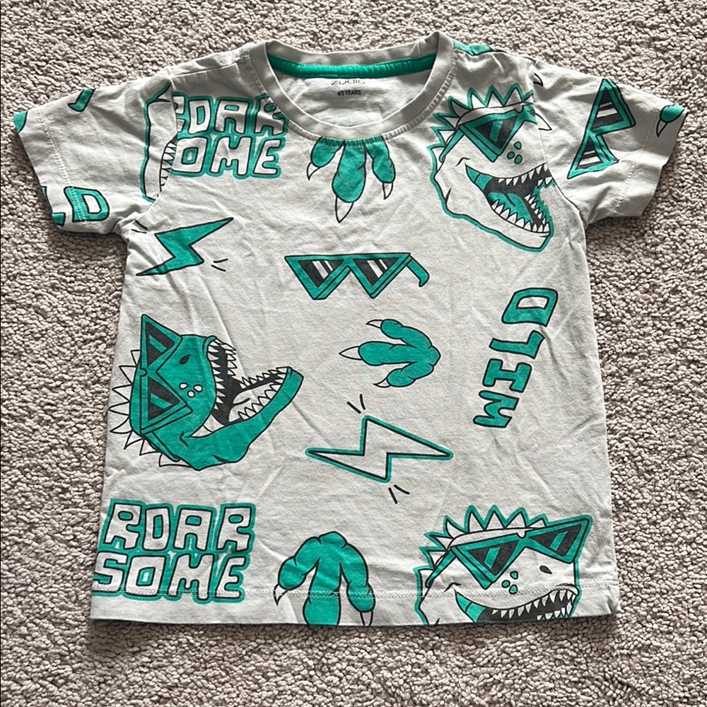 🔵Dino Adventure Short Sleeve Tee Gray and Green